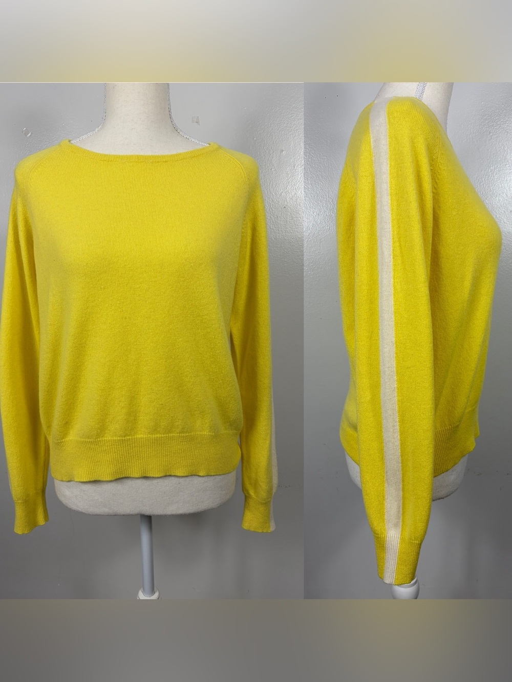BRODIE Cashmere Sweater with white sleeve stripe sz M